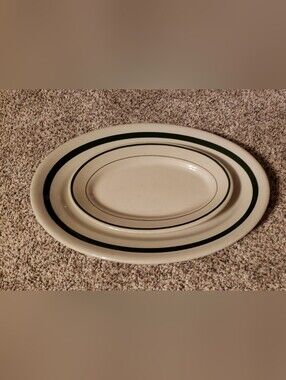1950s Restaurant Ware Green Band Oval Platters Set of 2 Buffalo Wellsville China